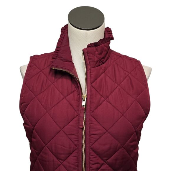 J. Crew Mercantile Vest Women Size Small Quilted Cabernet Burgundy Full Zip - Picture 8 of 12